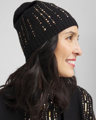 Black Embellished Knit Hat