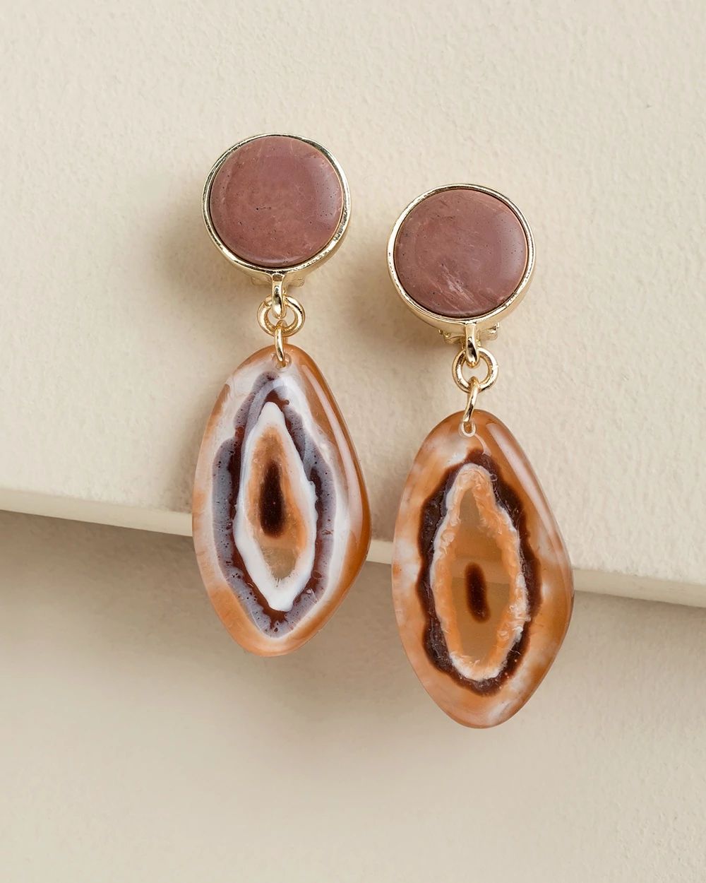 Neutral Resin Clip-On Drop Earrings