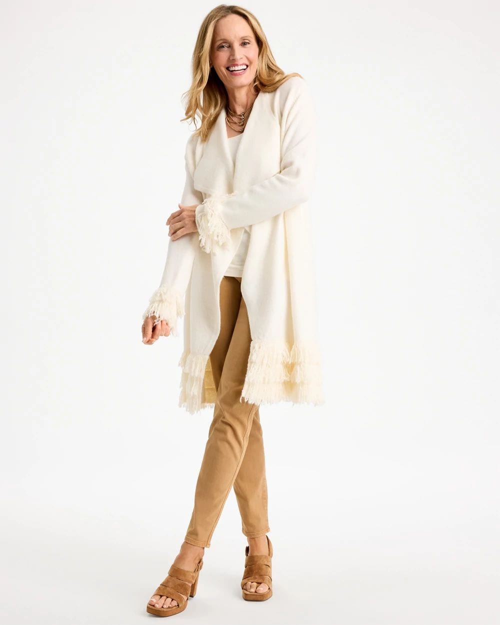 Fringed Long-Sleeve Coatigan