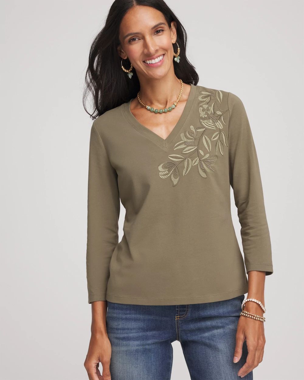 Embroidered 3/4 Sleeve Perfect Tee