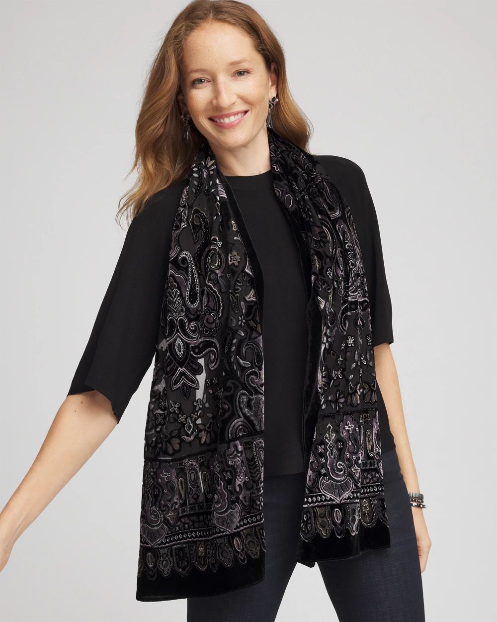 Velvet Burnout Oblong Scarf click to view larger image.