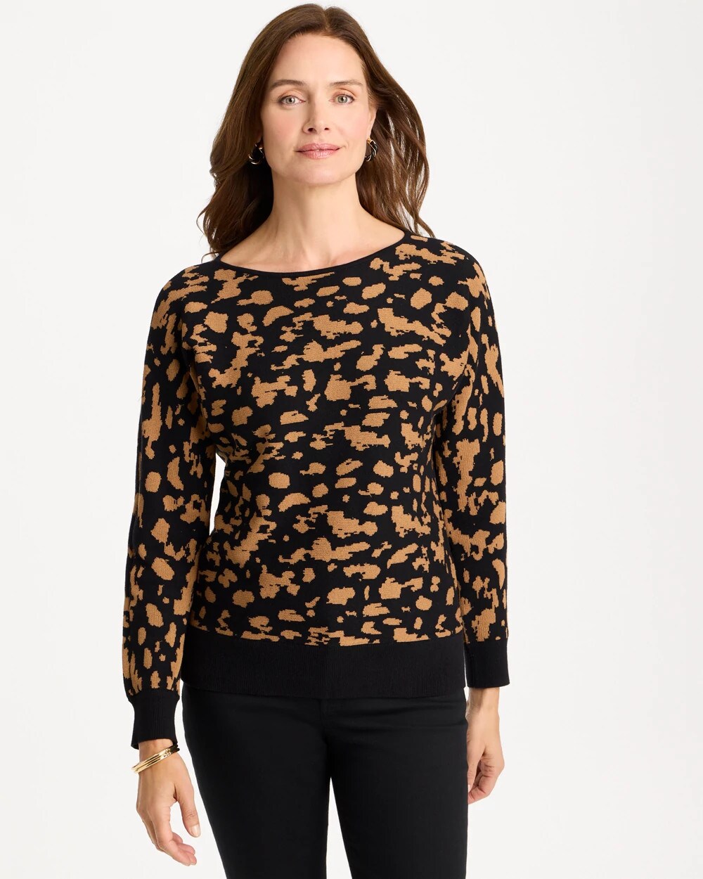 Chico's Abstract Bateau Dolman Sweater In Black