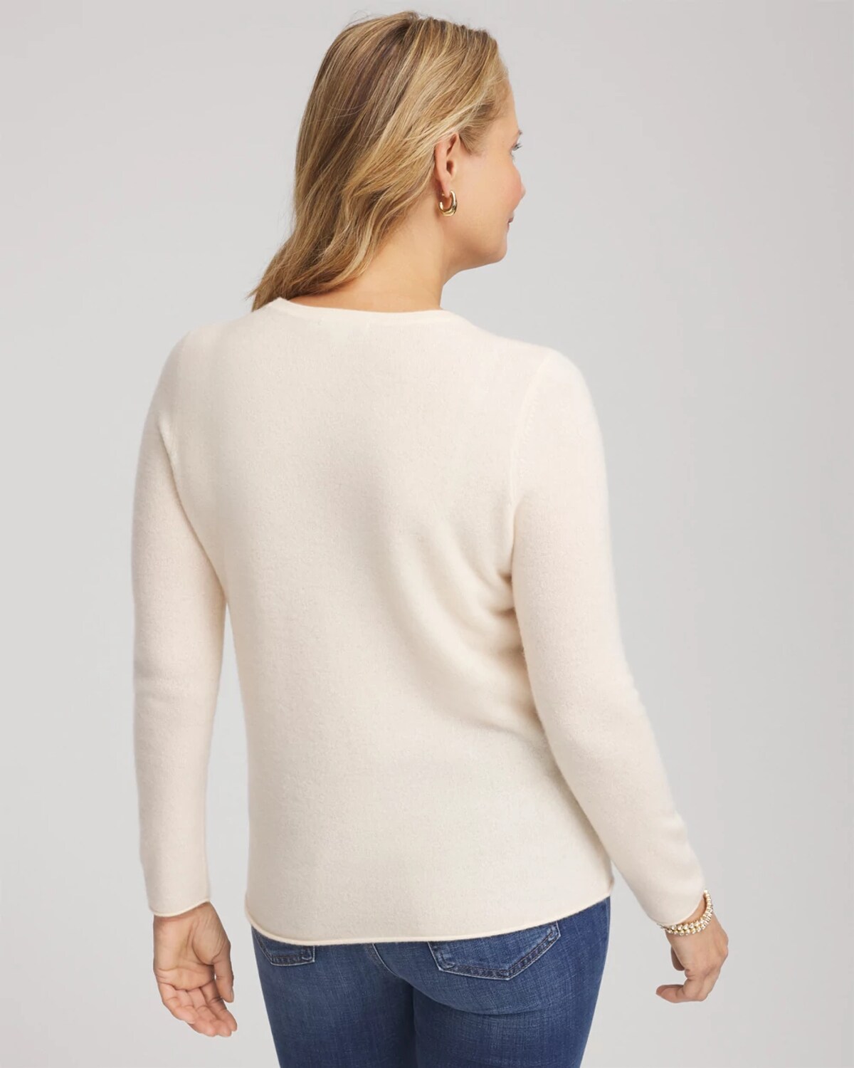 Chico's Crewneck Cashmere Pullover Sweater In Cream In White