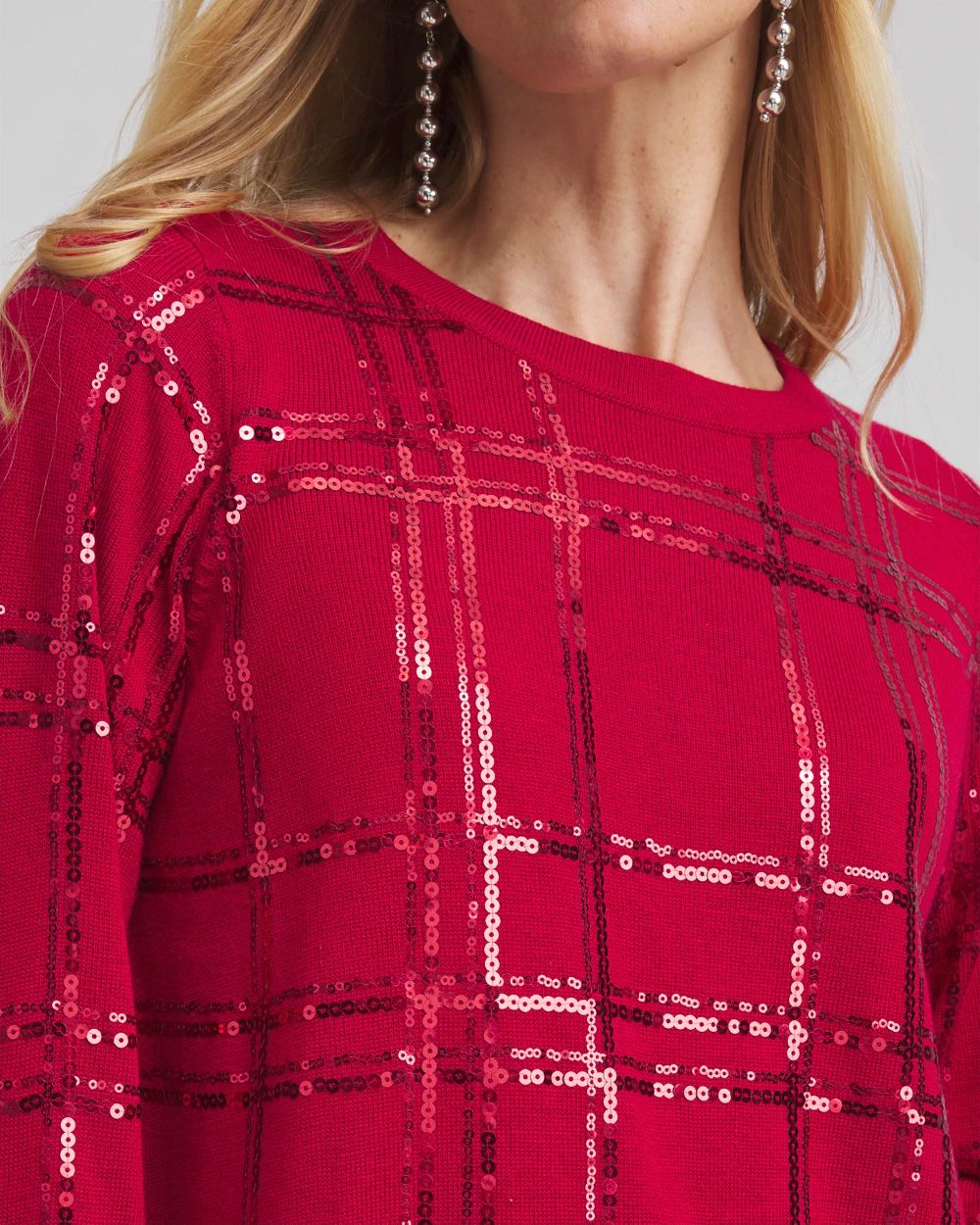 Sequin Plaid Pullover Sweater