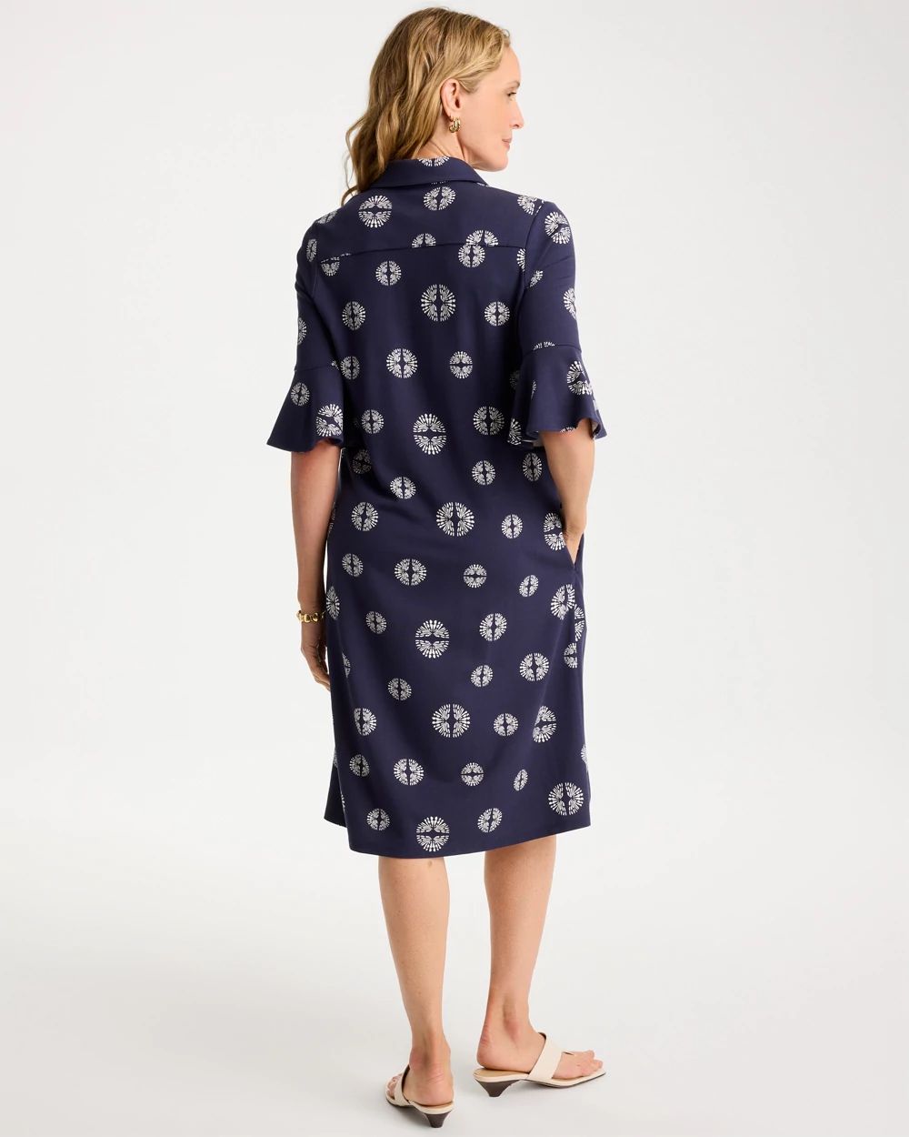 Printed Ponte Flounce Sleeve Dress click to view larger image.