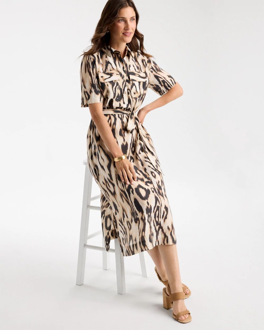 Ikat Printed Knee Length Shirtdress click to view larger image.