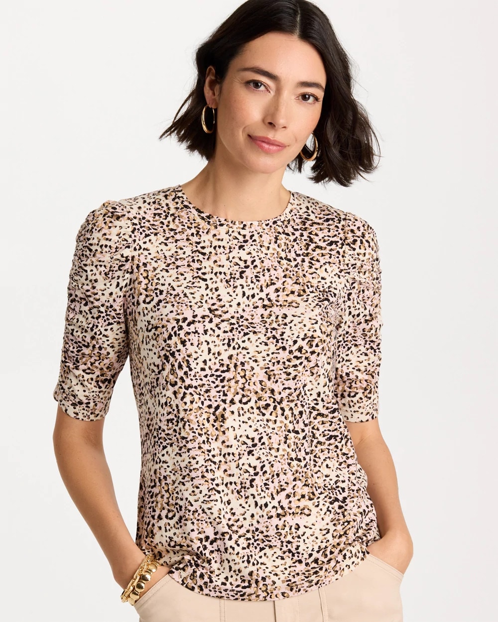 Touch of Cool™ Animal Print Shirred Tee