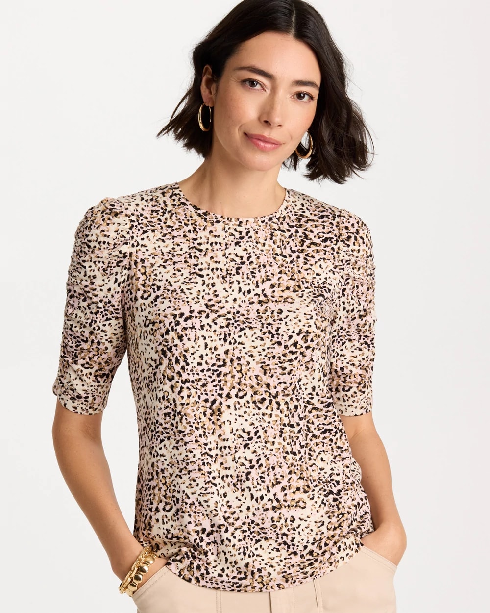 Touch of Cool™ Animal Print Shirred Tee, photo 1 of 5