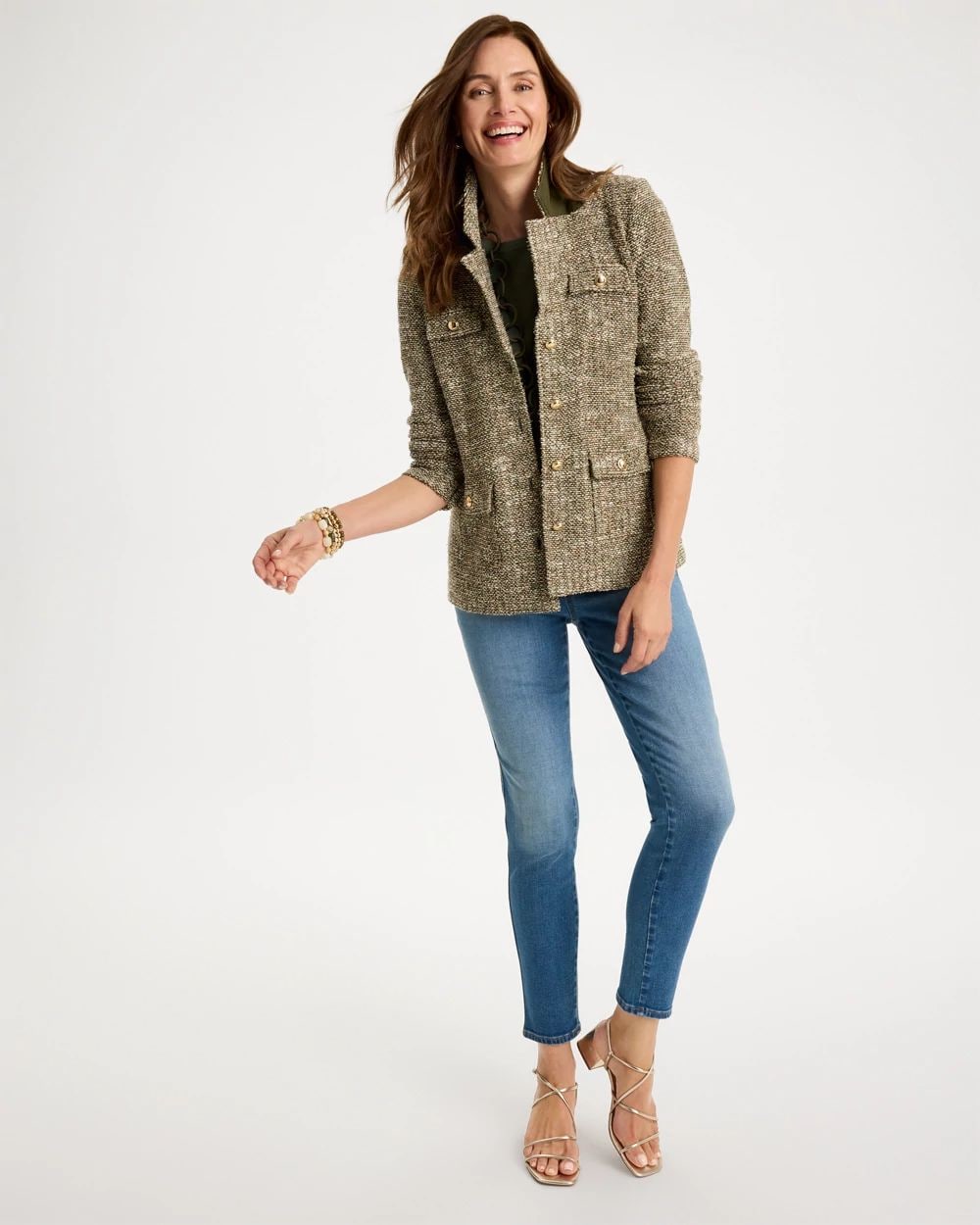Tweed Long-Sleeve Sweater Blazer click to view larger image.