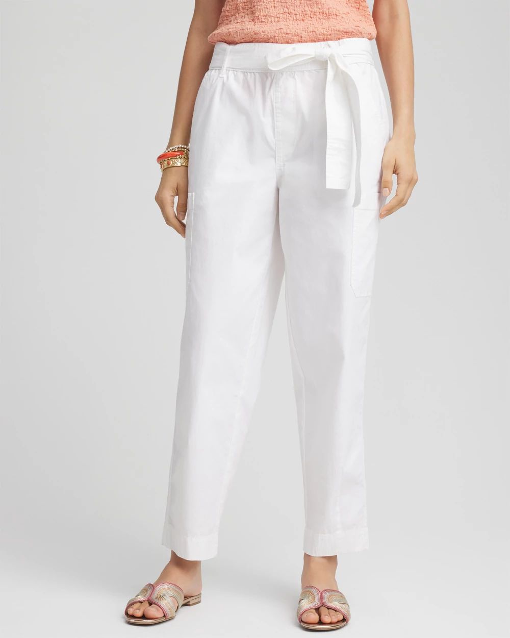 Poplin Pull-On Tapered-Leg Cropped Pants
