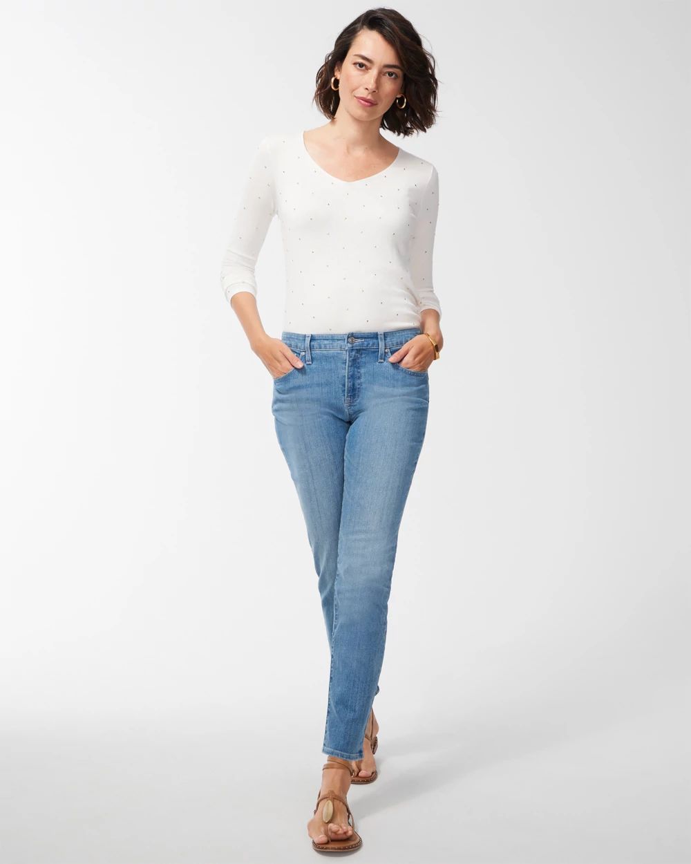 Spun Rayon Studded V-Neck Sweater