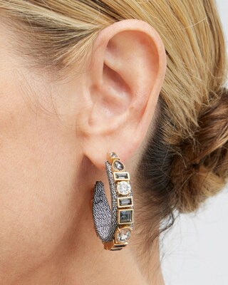 Rhinestone Hematite Tone Hoops