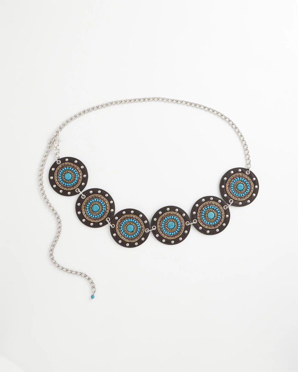 Antique Silver Motif Medallion Chain Belt