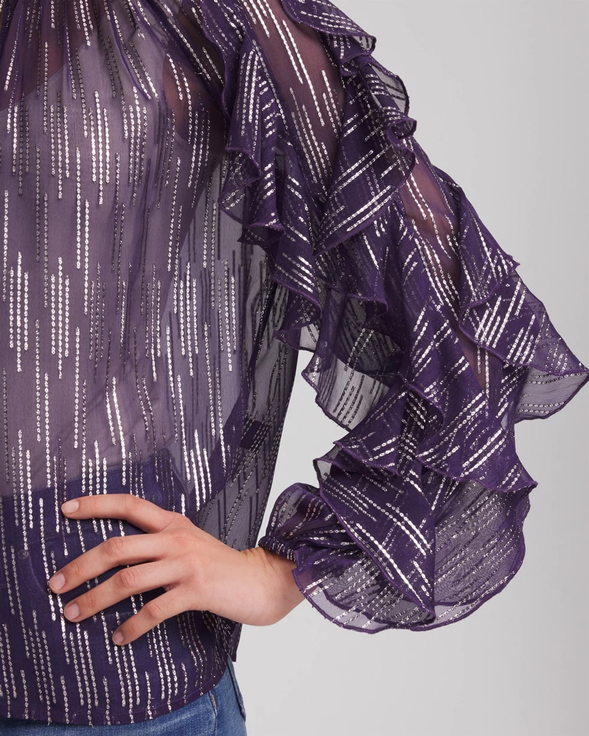 Chico's Georgette Ruffle Sleeve Blouse In Purple Elixir In Multi