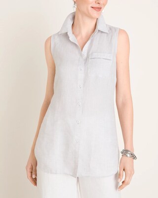 No-Iron Linen Sleeveless Buttondown Tunic