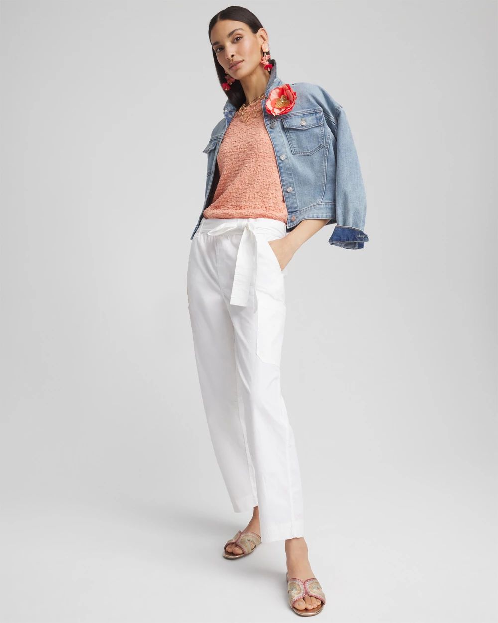 Poplin Pull-On Tapered-Leg Cropped Pants click to view larger image.