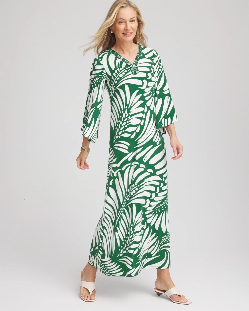 Palm-Front-Motif Beaded Knit Maxi Dress