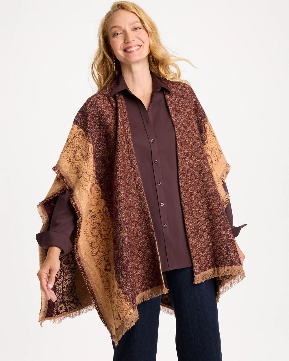 Paisley Fringe Reversible Ruana click to view larger image.