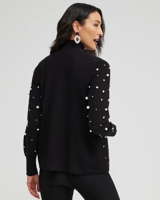 Faux Pearl & Rhinestone Cardigan Sweater