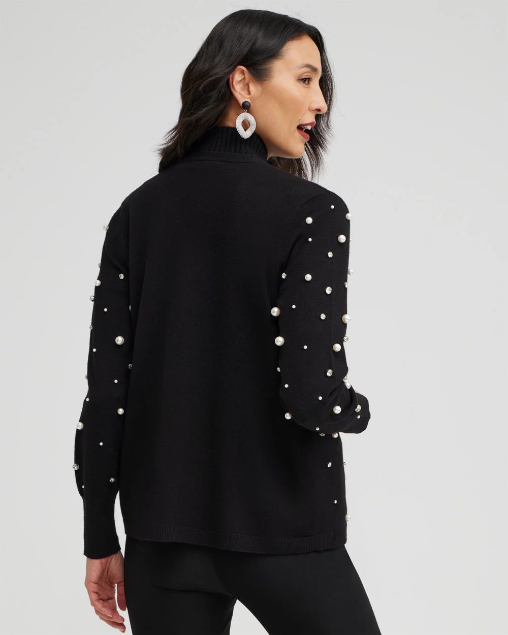 Faux Pearl & Rhinestone Cardigan Sweater
