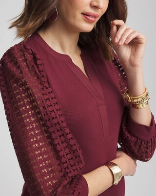 Split Neck Lace Sleeve Top click to view larger image.