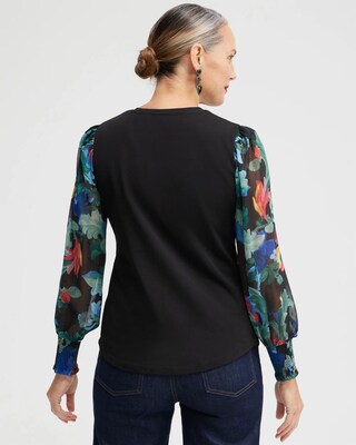 Knit Woven Clip Dot Sleeve Top