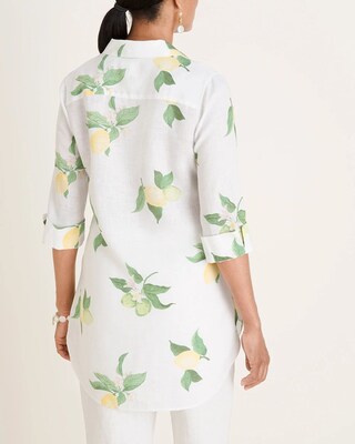 No-Iron Linen Lemon-Print Shirttail Tunic