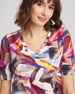 Abstract V-Neck Elbow Sleeve Tee