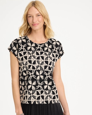 Cotton-Blend Crochet Dolman Tee