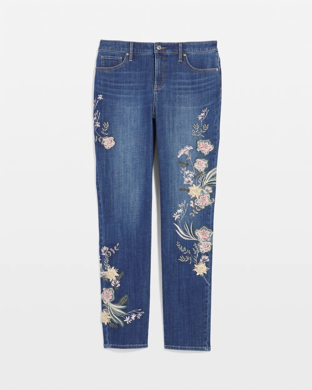 Appliqué Girlfriend Slim Ankle Jeans