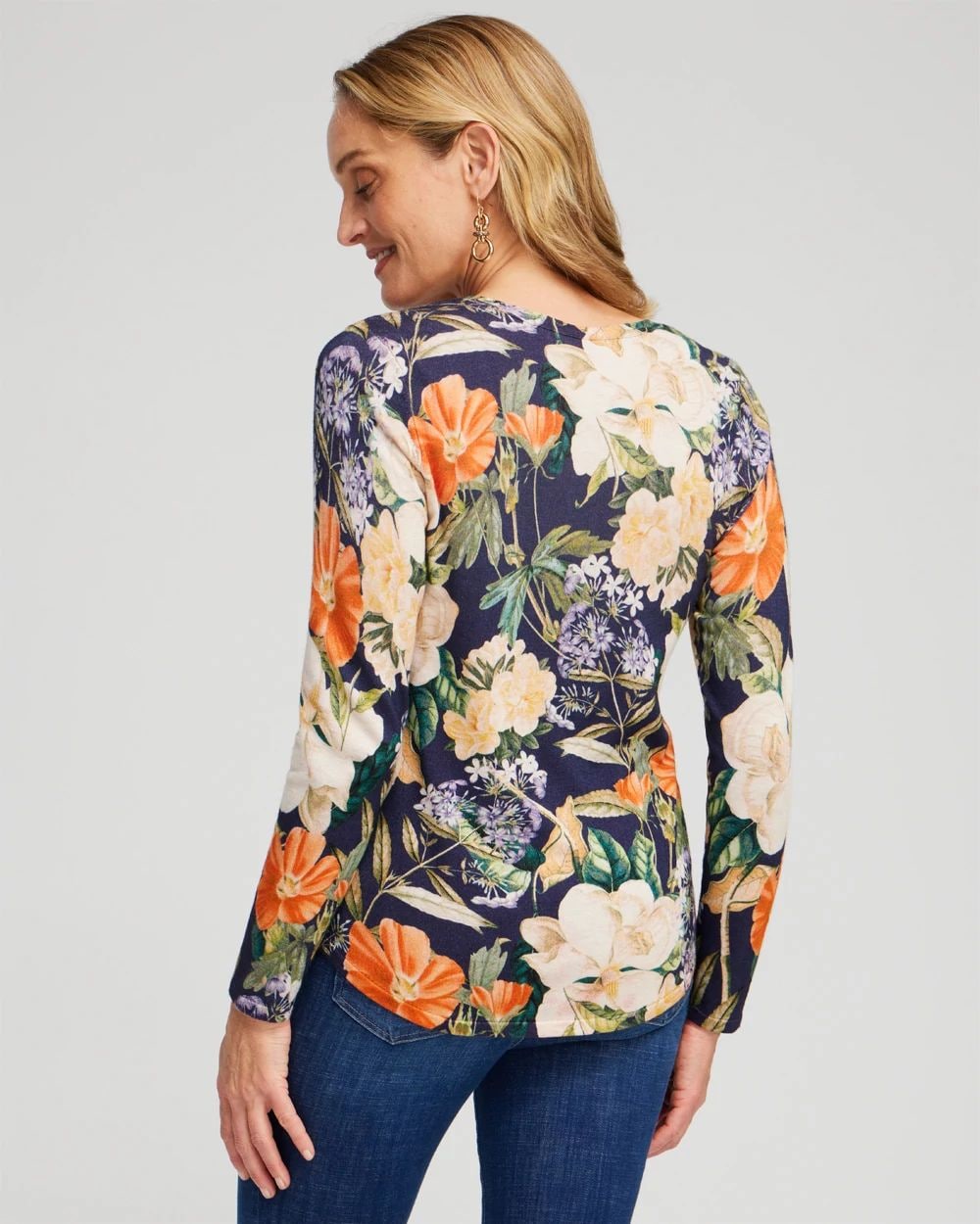 Spun Rayon Floral V-neck Pullover Sweater