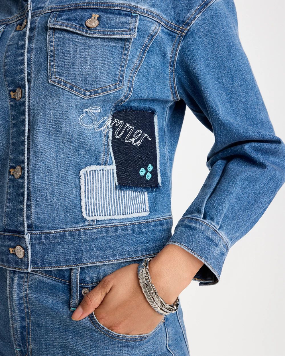 Denim Parrot Pocket Jacket click to view larger image.