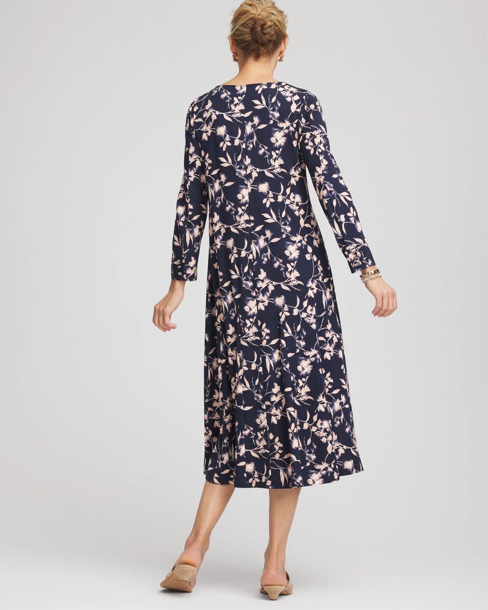 Printed Godet Popover Midi Dress