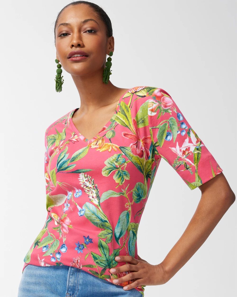 Pima Floral Everyday V-Neck Tee