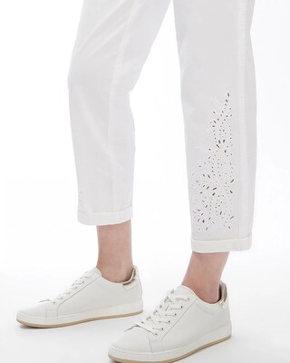 White Eyelet Convertible Hem Crops