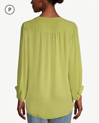 Petite Green Tie-Front Crepe Blouse