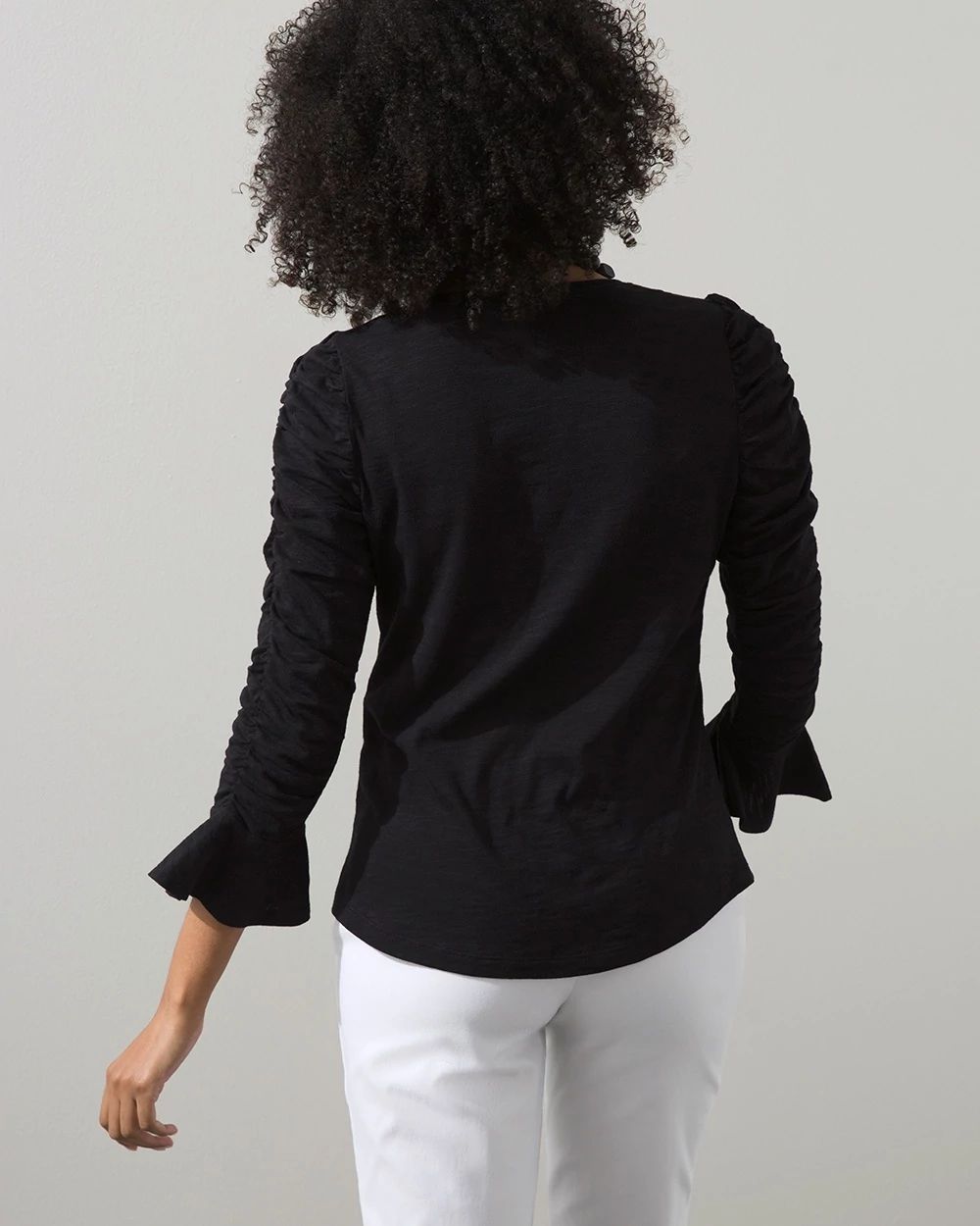 Ruched Sleeve Slub Tee