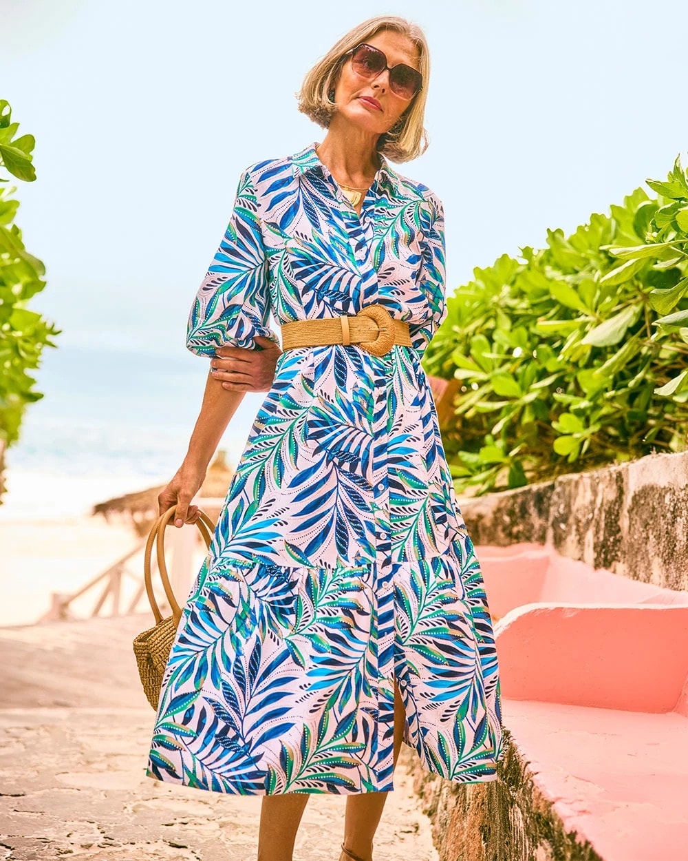 Palm Cotton-Rayon Slub Shirtdress
