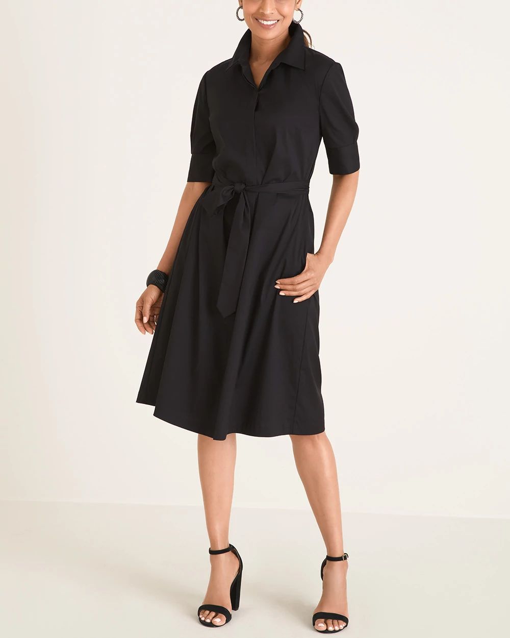 Solid Tie-Waist Shirt Dress