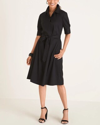 Solid Tie-Waist Shirt Dress