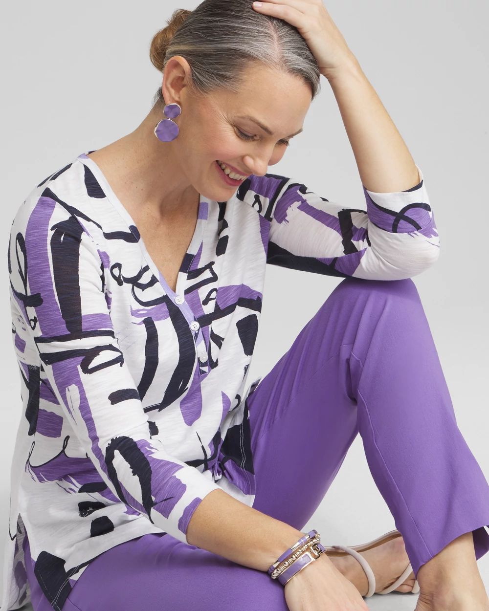 Abstract Henley Side Slit Tunic
