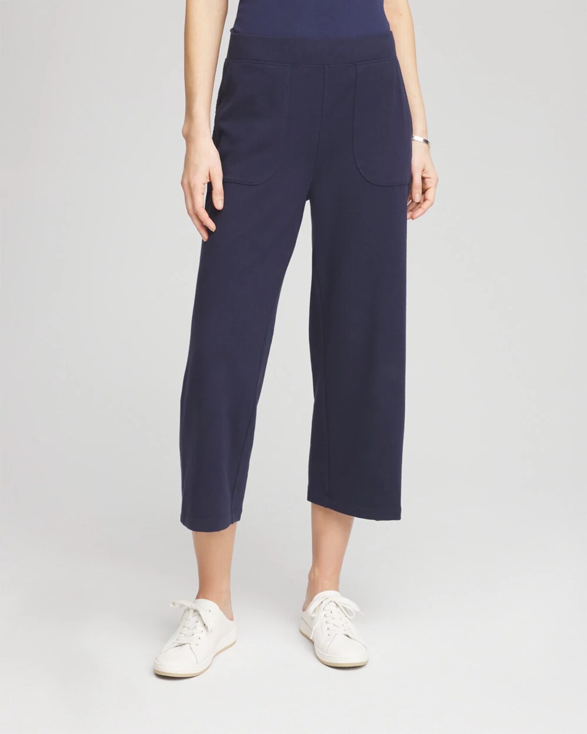 Chico's French Terry Gauze-inset Cropped Pants In Blue