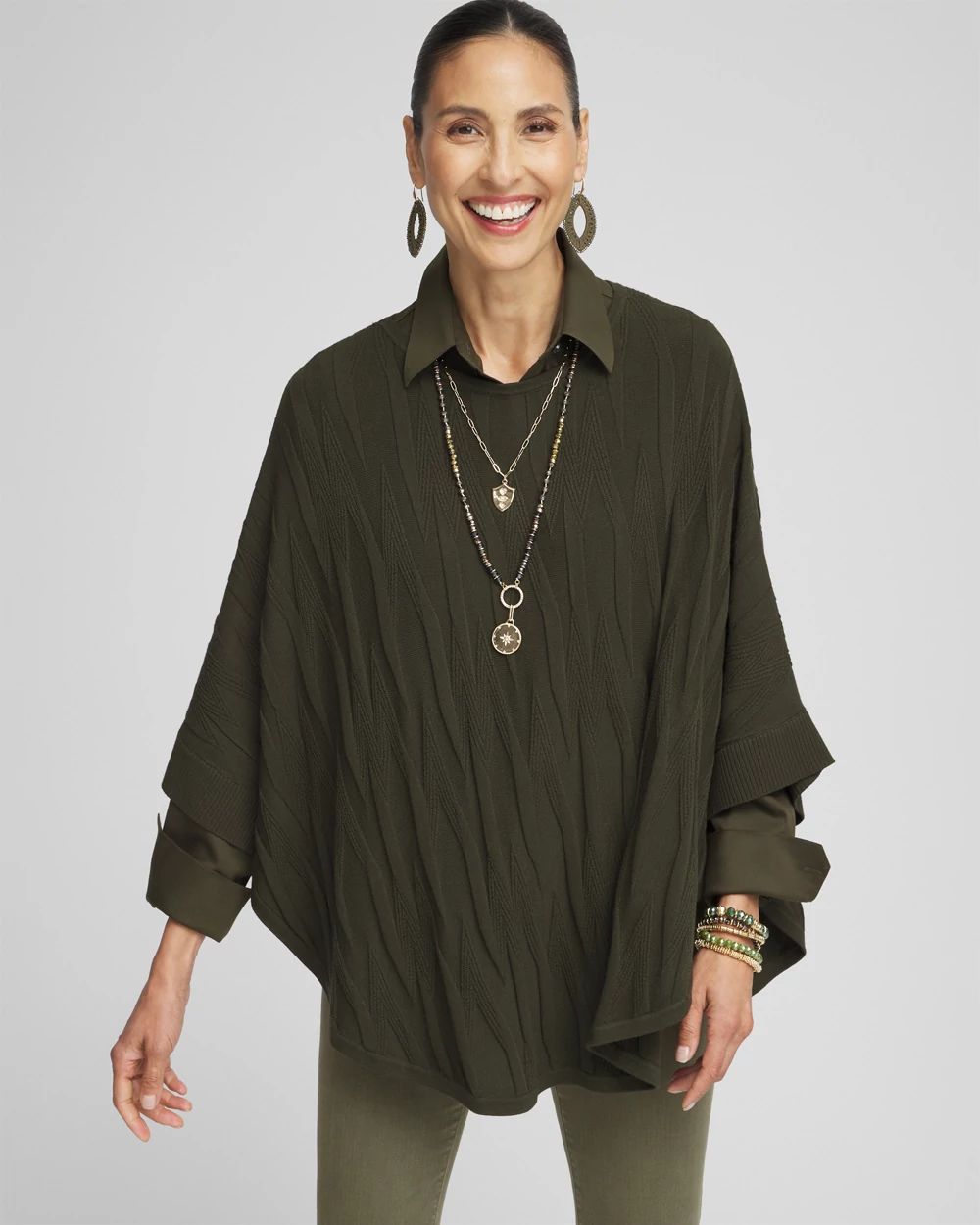 Boat Neck Cuffed Sweater Poncho