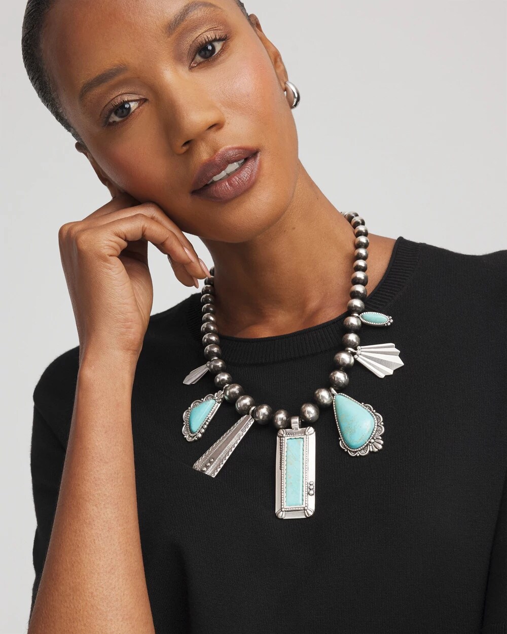 Chico's Originals Turquoise & Charms Motif Collar Necklace