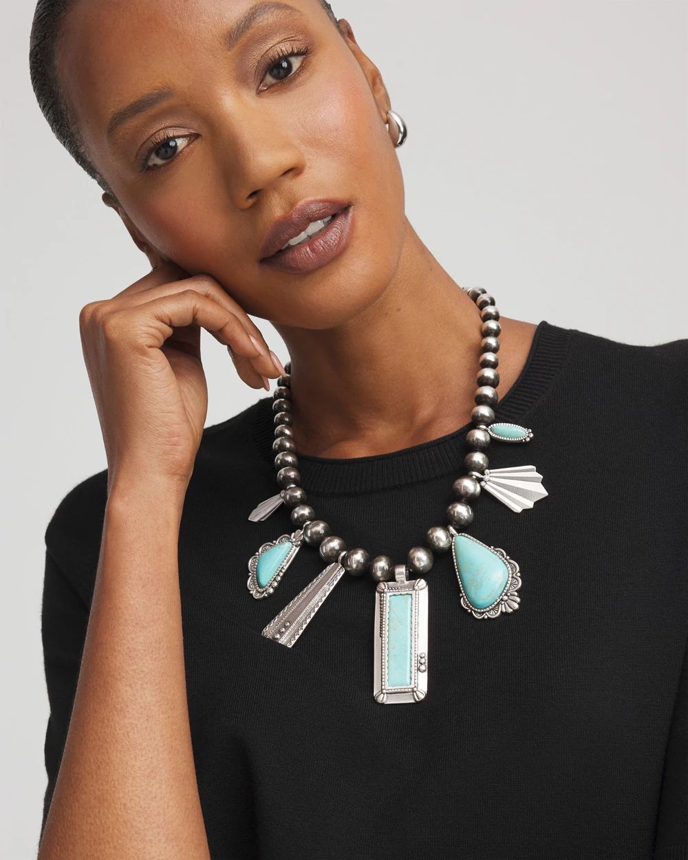 Chico's Originals Turquoise & Charms Motif Collar Necklace