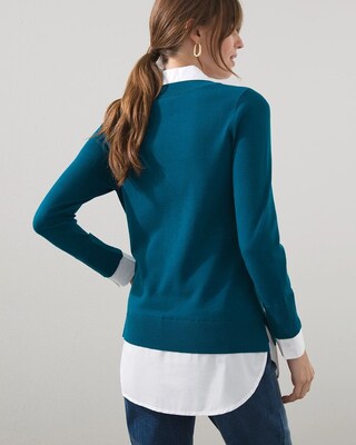 Built-In Woven Shirt Knit Sweater