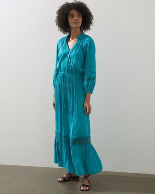 Crochet Detail Ruffle Maxi Dress