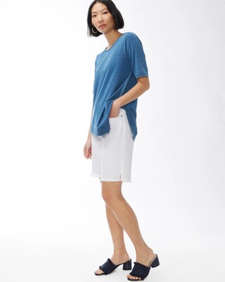 Asymmetrical Hem Washed Denim Tee