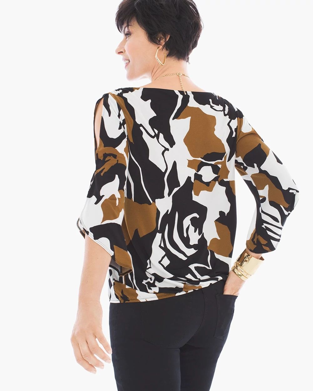 Abstract Floral Cold-Shoulder Top