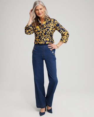 No Iron™ 3/4 Sleeve Filigree Print Shirt